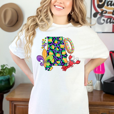"Mardi Gras Leopard Alabama" Ready-to-Press Transfer Alabama Vinyl