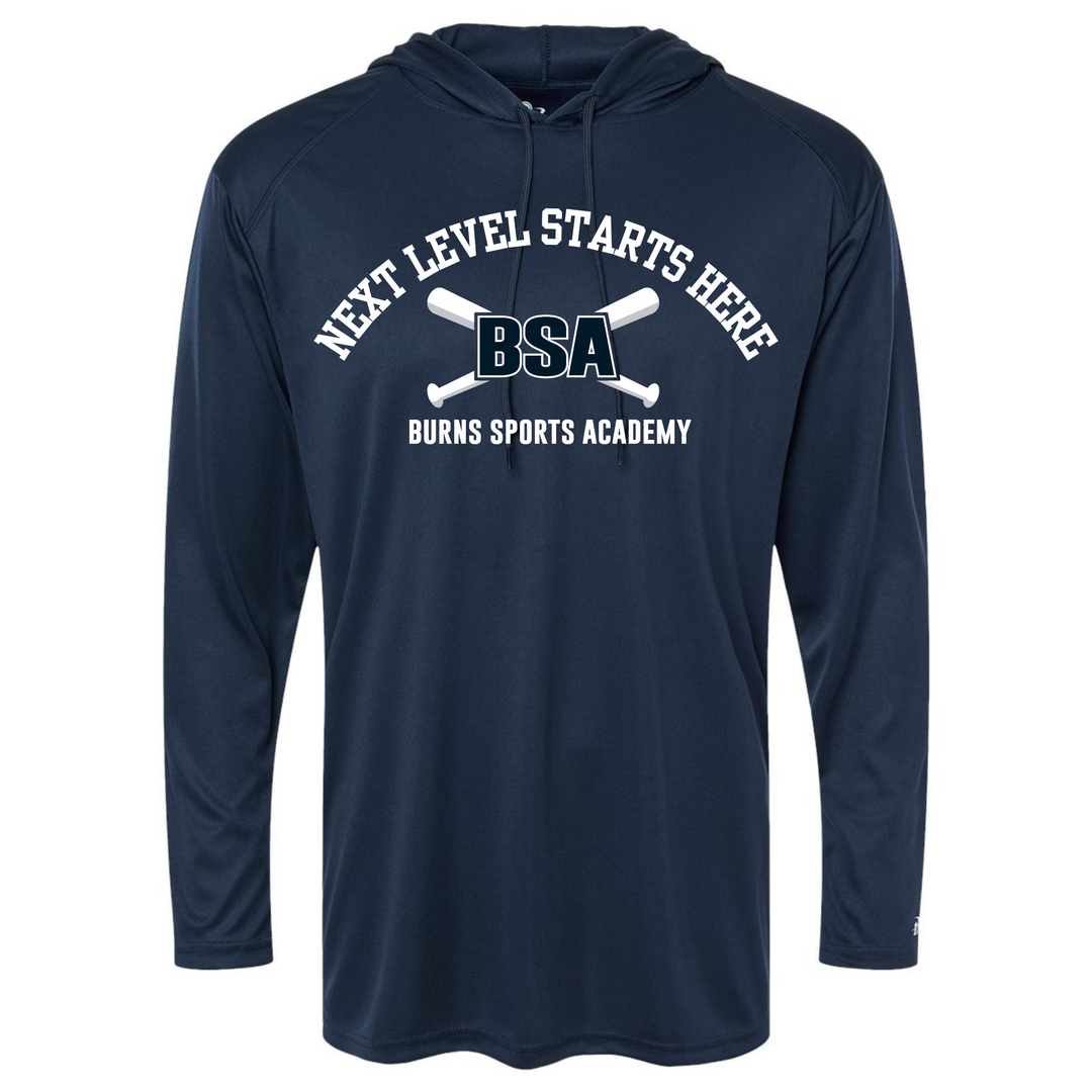 "Next Level Starts Here" Badger Long Sleeve Hooded Performance Shirt Alabama Vinyl