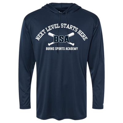 "Next Level Starts Here" Badger Long Sleeve Hooded Performance Shirt Alabama Vinyl