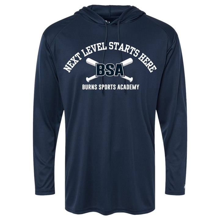 "Next Level Starts Here" Badger Long Sleeve Hooded Performance Shirt Alabama Vinyl