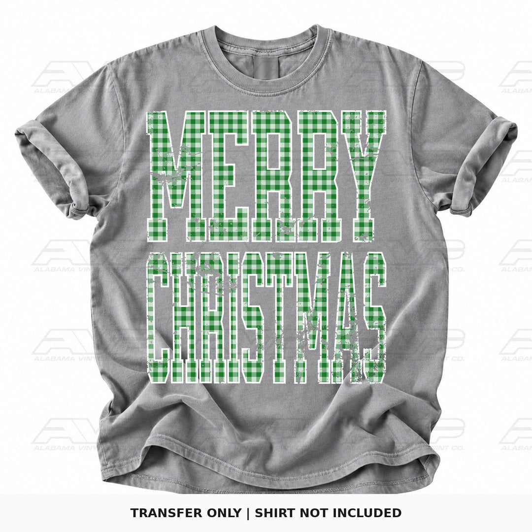 Merry Christmas Green Gingham Alabama Vinyl