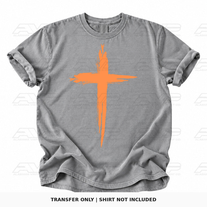 Distressed Cross Orange Alabama Vinyl