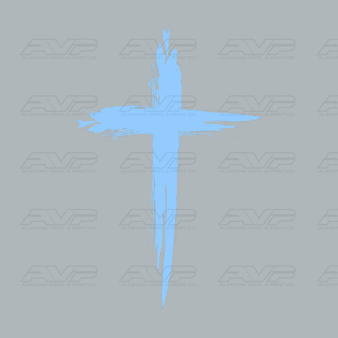 Distressed Cross Light Blue Alabama Vinyl
