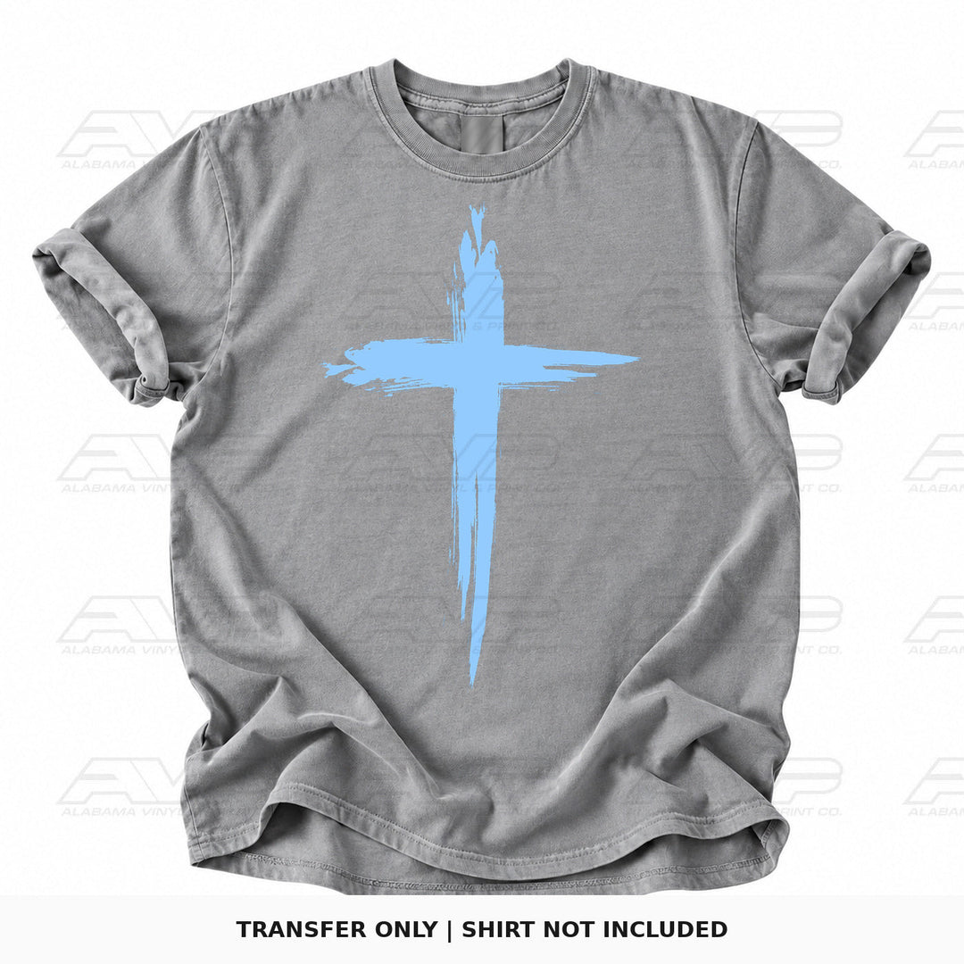 Distressed Cross Light Blue Alabama Vinyl