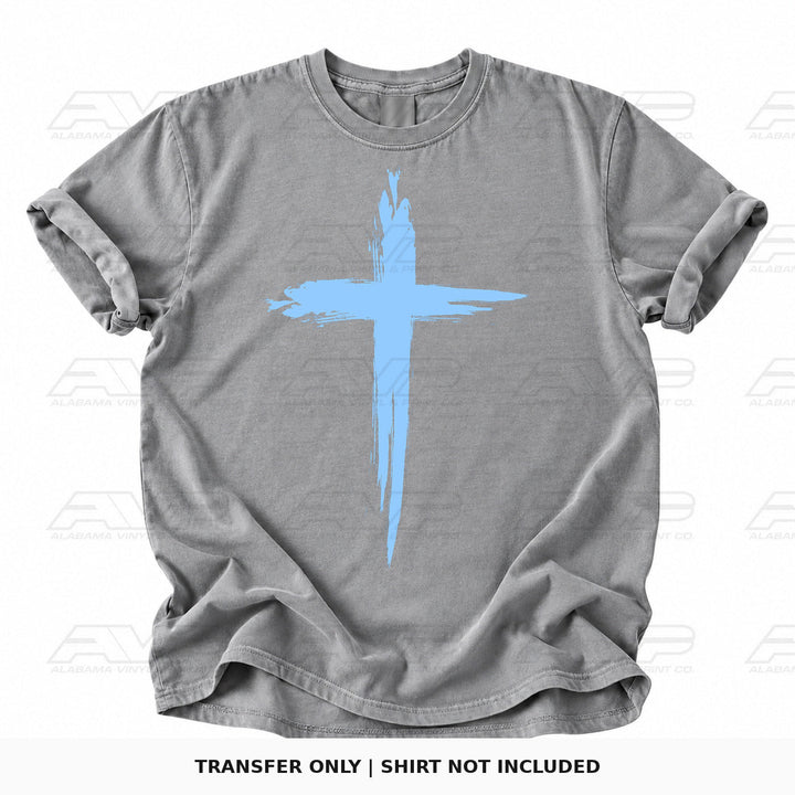 Distressed Cross Light Blue Alabama Vinyl
