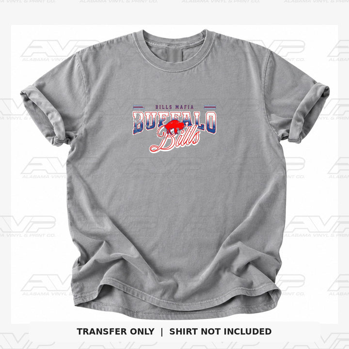 Buffalo Bills Mafia — gray shirt mockup; transfer only, shirt not included
