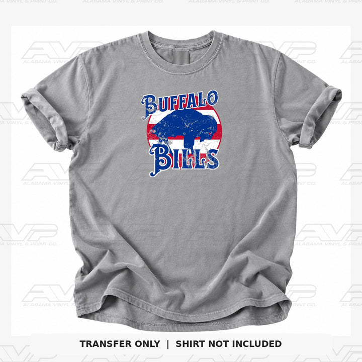 Buffalo Bills Distressed — gray shirt mockup; transfer only, shirt not included