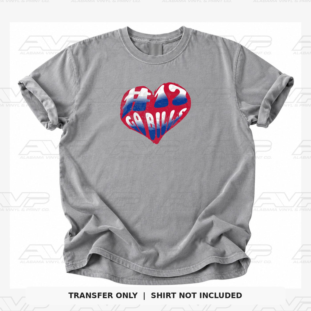 Buffalo Bills Go Heart — gray shirt mockup; transfer only, shirt not included