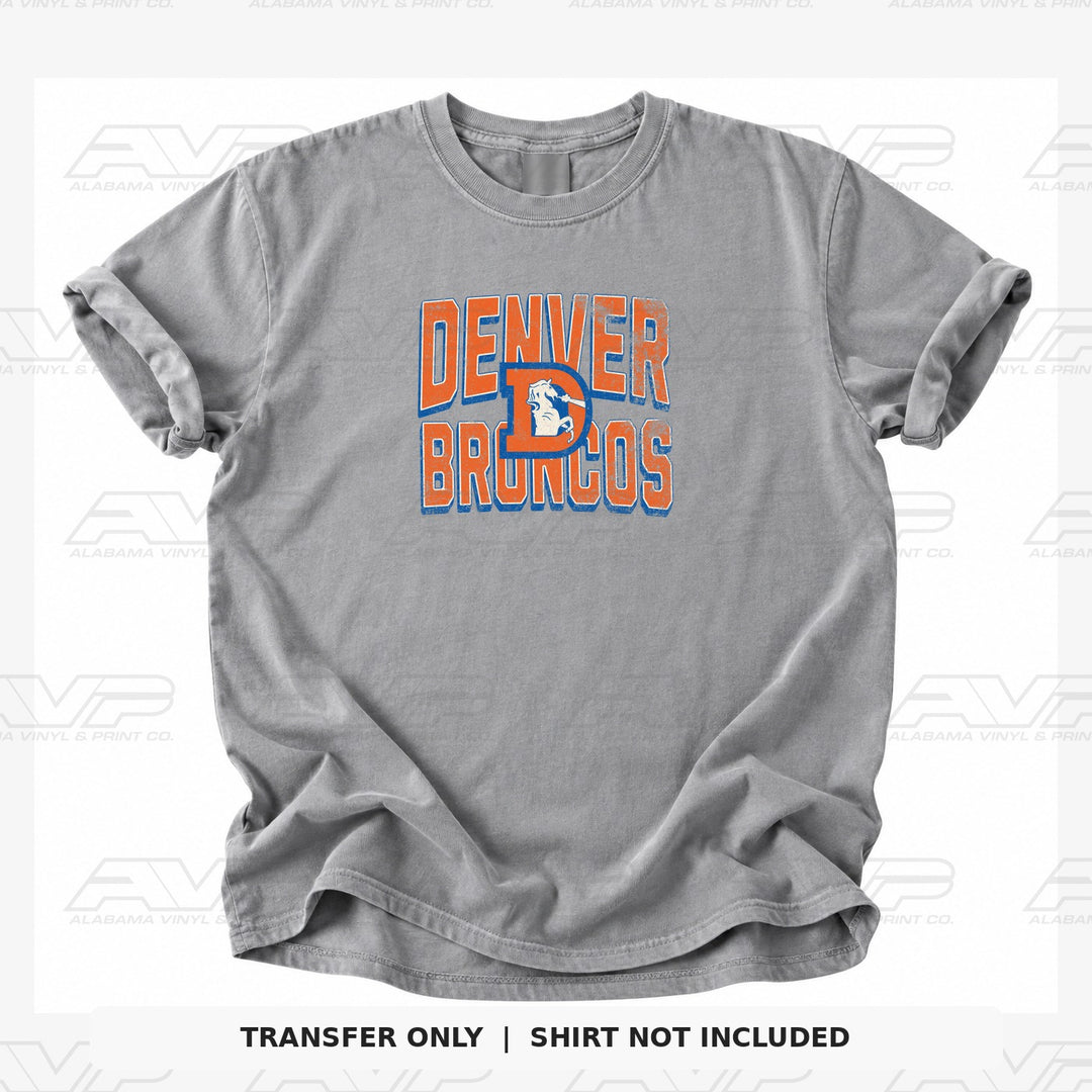 Denver Broncos D — gray shirt mockup; transfer only, shirt not included