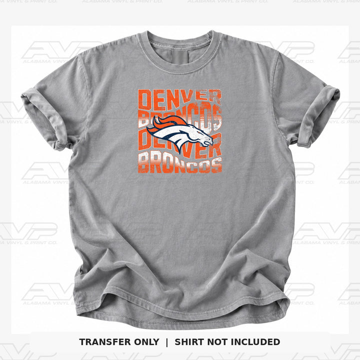 Denver Broncos Wavy — gray shirt mockup; transfer only, shirt not included