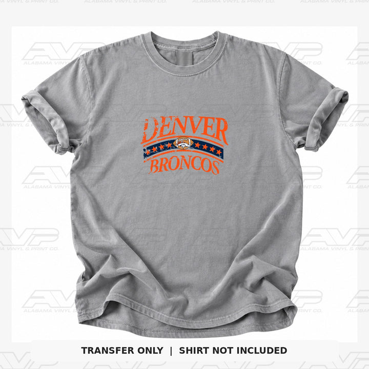 Denver Broncos Star — gray shirt mockup; transfer only, shirt not included