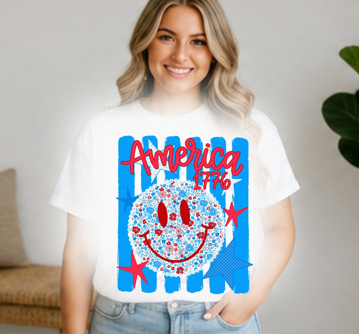 America 1776 Floral Smiley - Ready-to-Press DTF Transfer Alabama Vinyl
