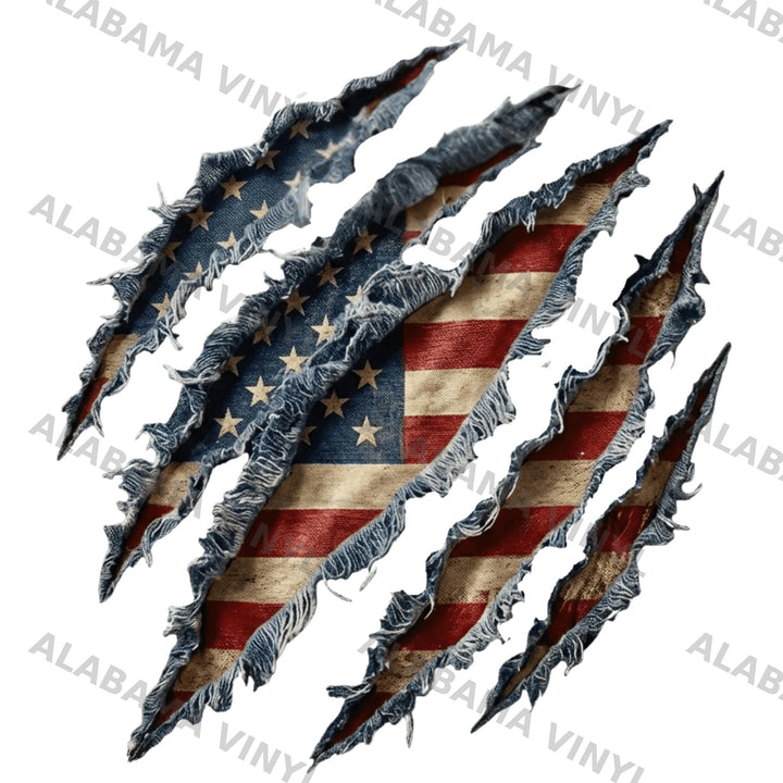 American Flag Ripped Claw - Ready-to-Press DTF Transfer Alabama Vinyl