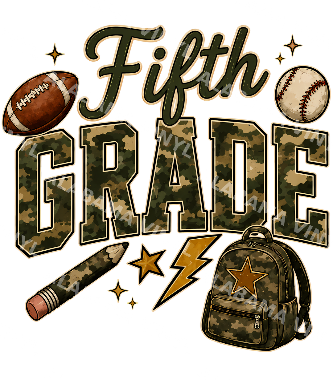 Fifth Grade Camo - Ready-to-Press DTF Transfer Alabama Vinyl