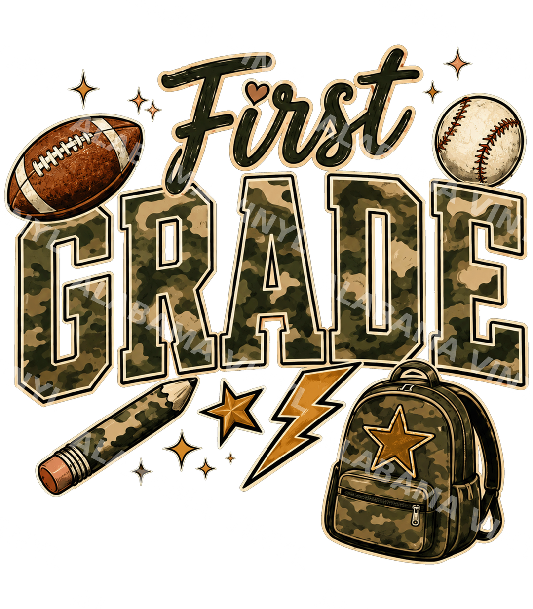 First Grade Camo - Ready-to-Press DTF Transfer Alabama Vinyl