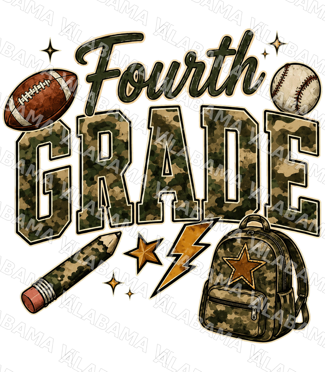 Fourth Grade Camo - Ready-to-Press DTF Transfer Alabama Vinyl