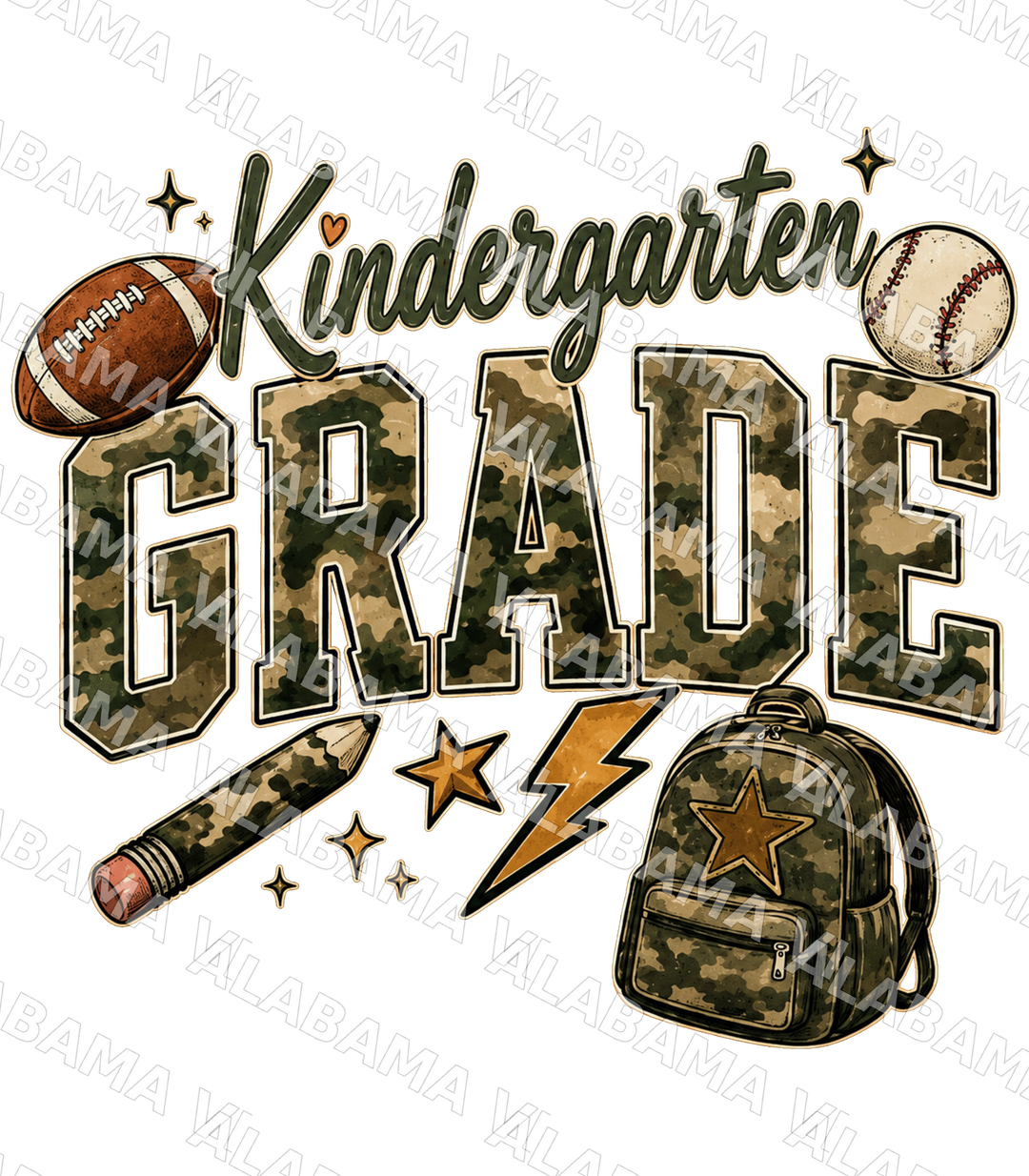 Kindergarten Camo - Ready-to-Press DTF Transfer Alabama Vinyl