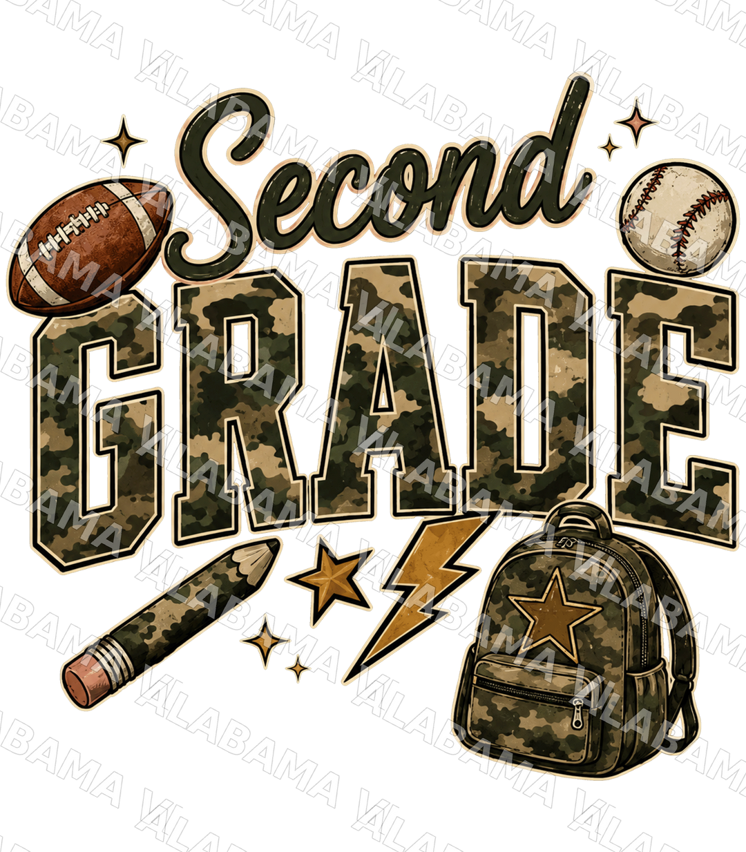 Second Grade Camo - Ready-to-Press DTF Transfer Alabama Vinyl