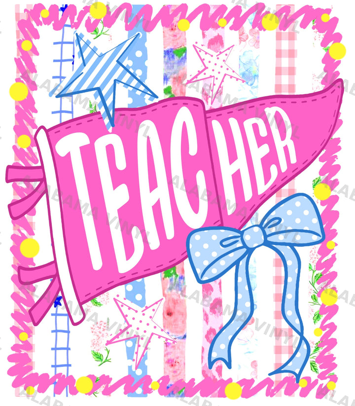 Teacher Pink Pennant Ready to Press Transfer Alabama Vinyl