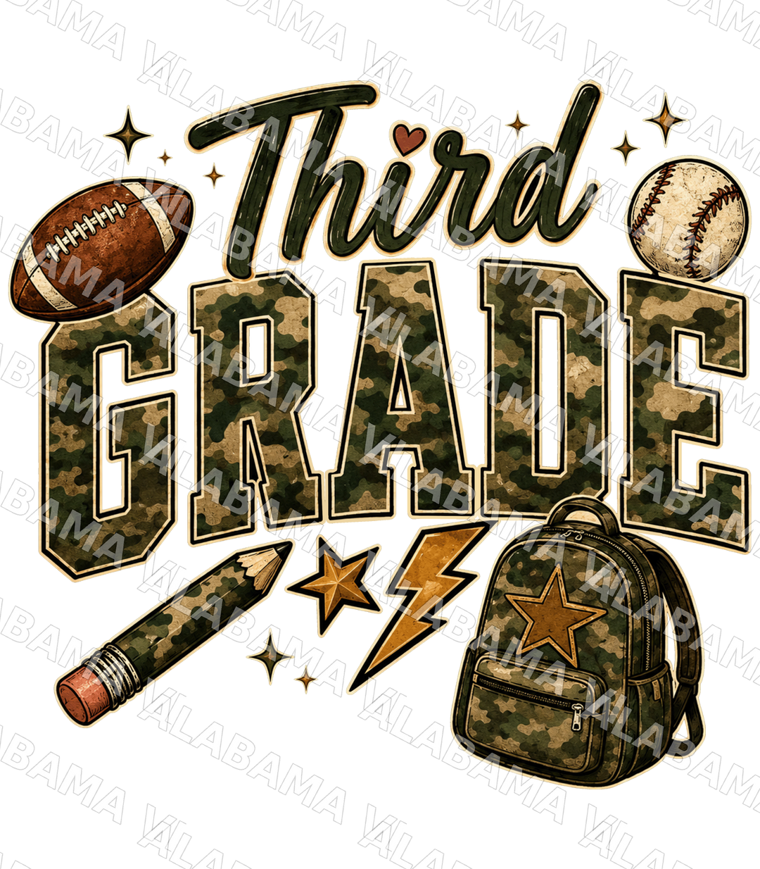 Third Grade Camo - Ready-to-Press DTF Transfer Alabama Vinyl