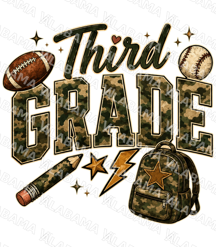 Third Grade Camo - Ready-to-Press DTF Transfer Alabama Vinyl
